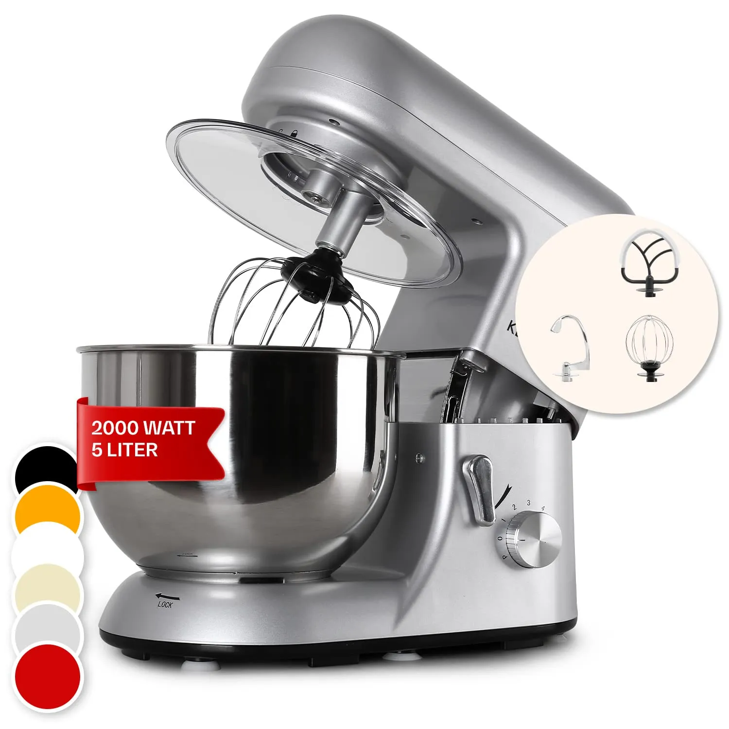 Klarstein robot pâtissier 5L 2000W rouge mouvement planétaire