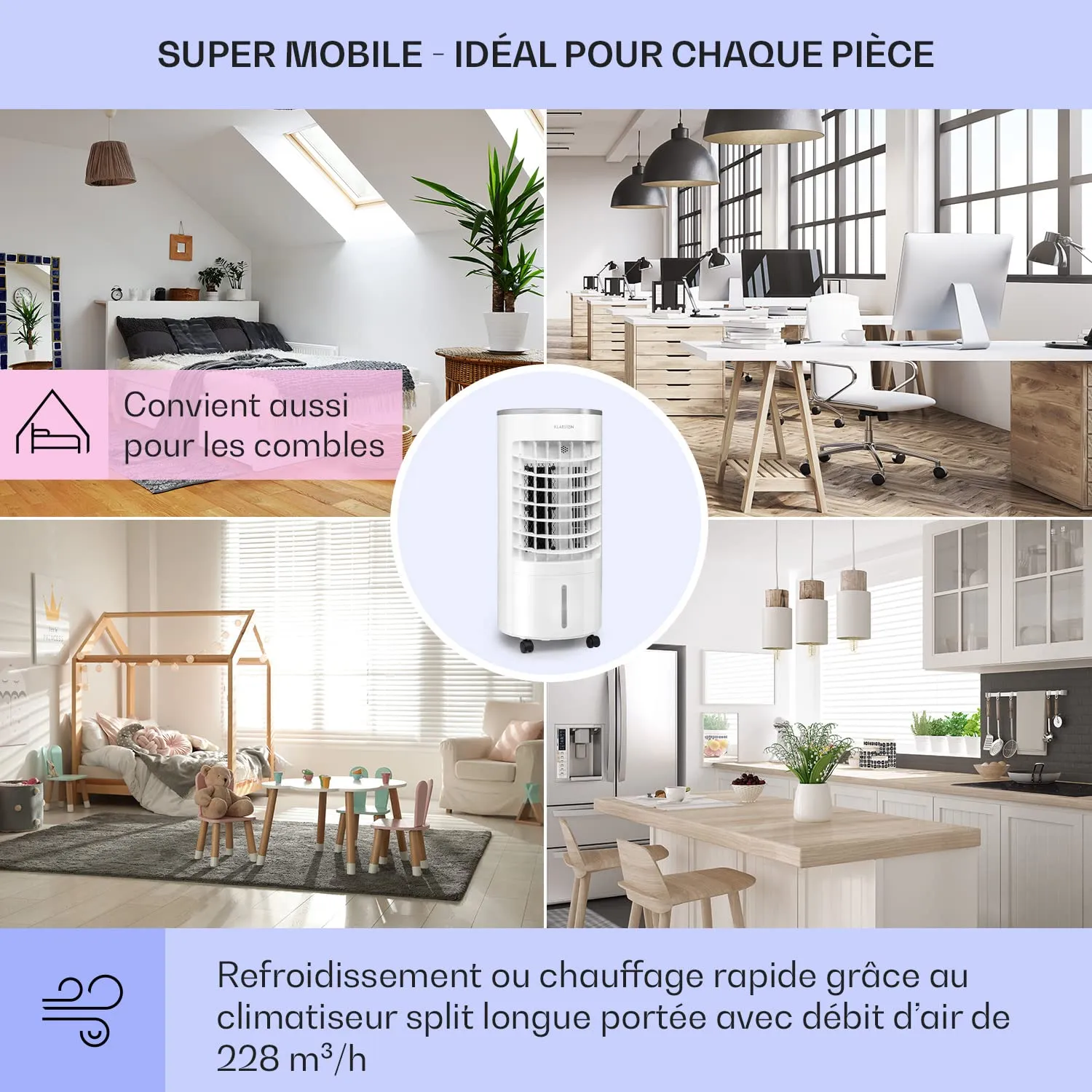 Klarstein Skypillar rafraîchisseur d'air 3 en 1 65W 5L