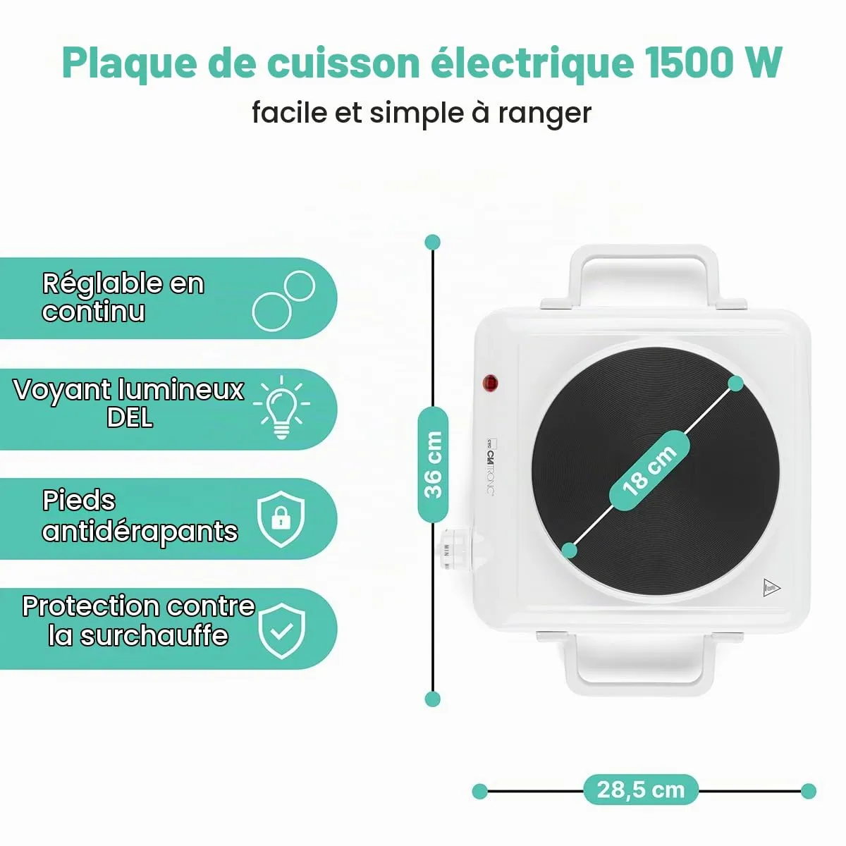 Clatronic DKP 3582 plaque chauffante blanche 1500W 18cm