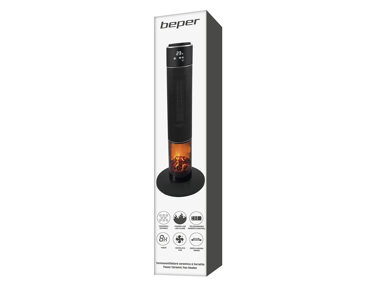 Beper P203TER001 chauffage céramique noir effet flamme oscillant
