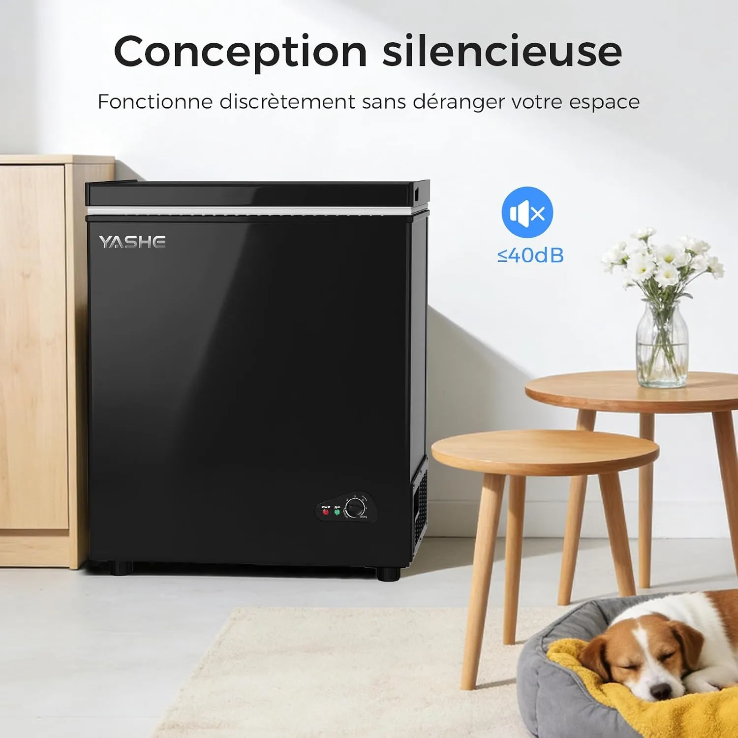 YASHE Congélateur Coffre 150L Noir 45dB 6 Niveaux
