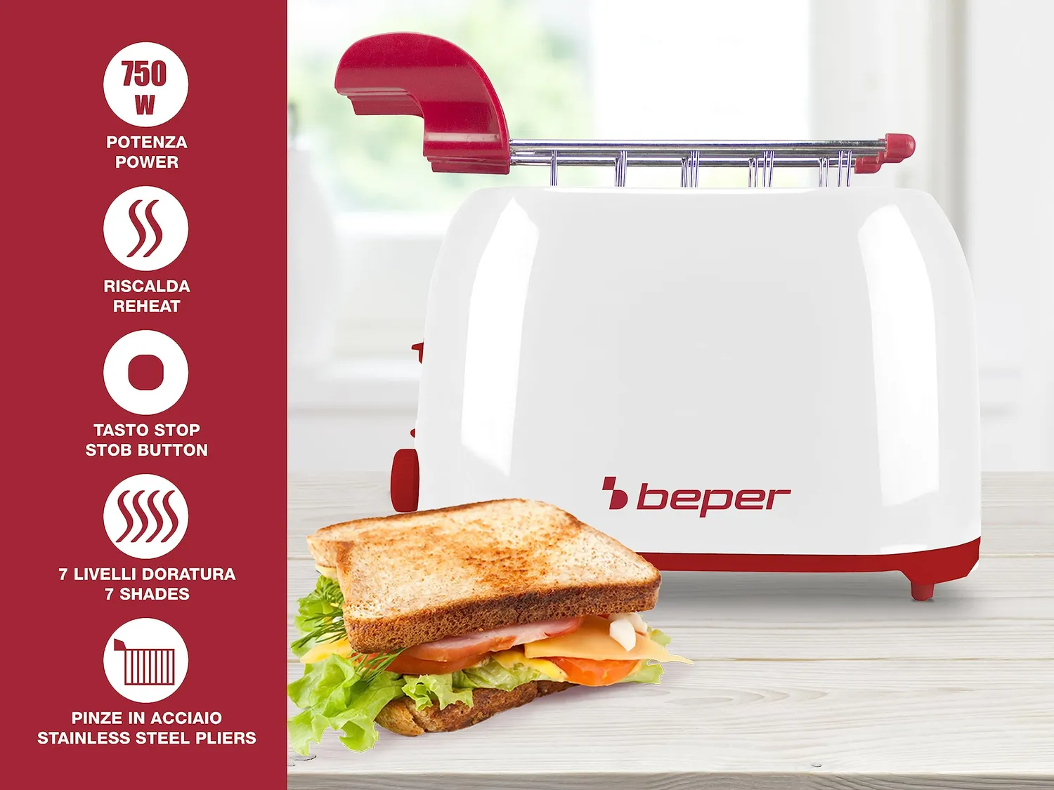 Beper P101TOS100 grille-pain 2 tranches blanc 7 niveaux