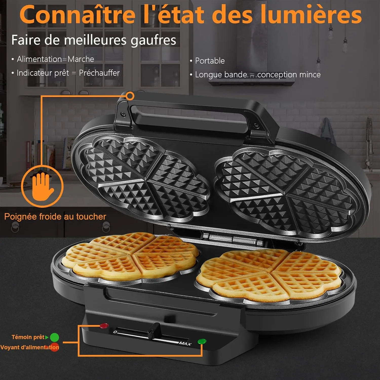YASHE Machine à Gaufre Cœur 10 Pièces 1200W Antiadhésif