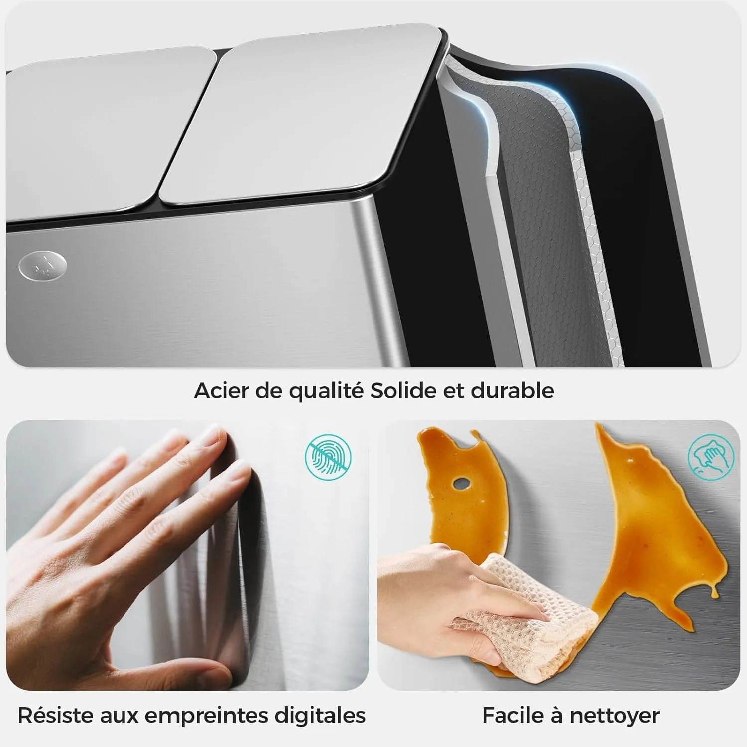 YASHE Poubelle Tri 3x15L Inox 45L Fermeture Douce