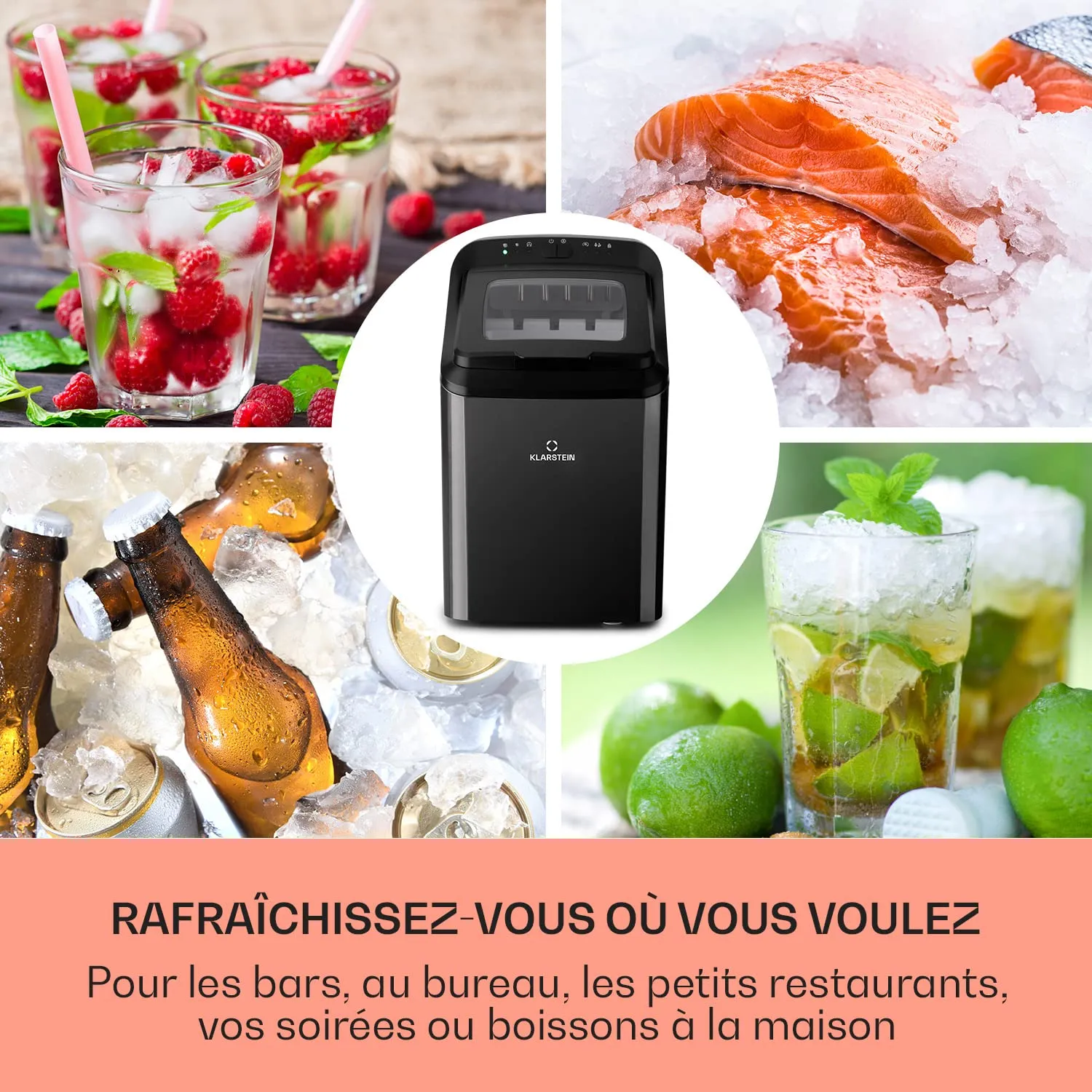 Klarstein Machine à Glaçons 2,9 L 15 kg/jour 2 Tailles Inox