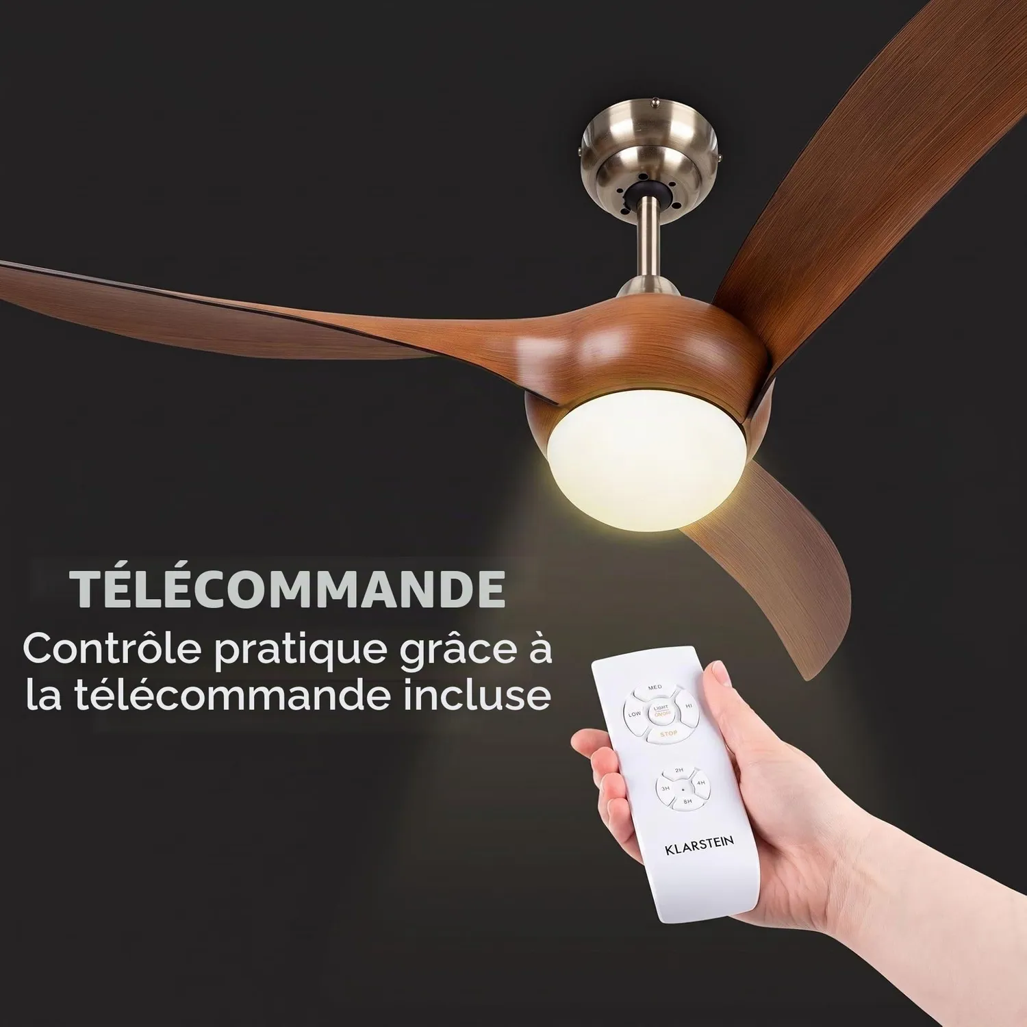 Klarstein Monteverde ventilateur plafond 132cm bois foncé luminaire