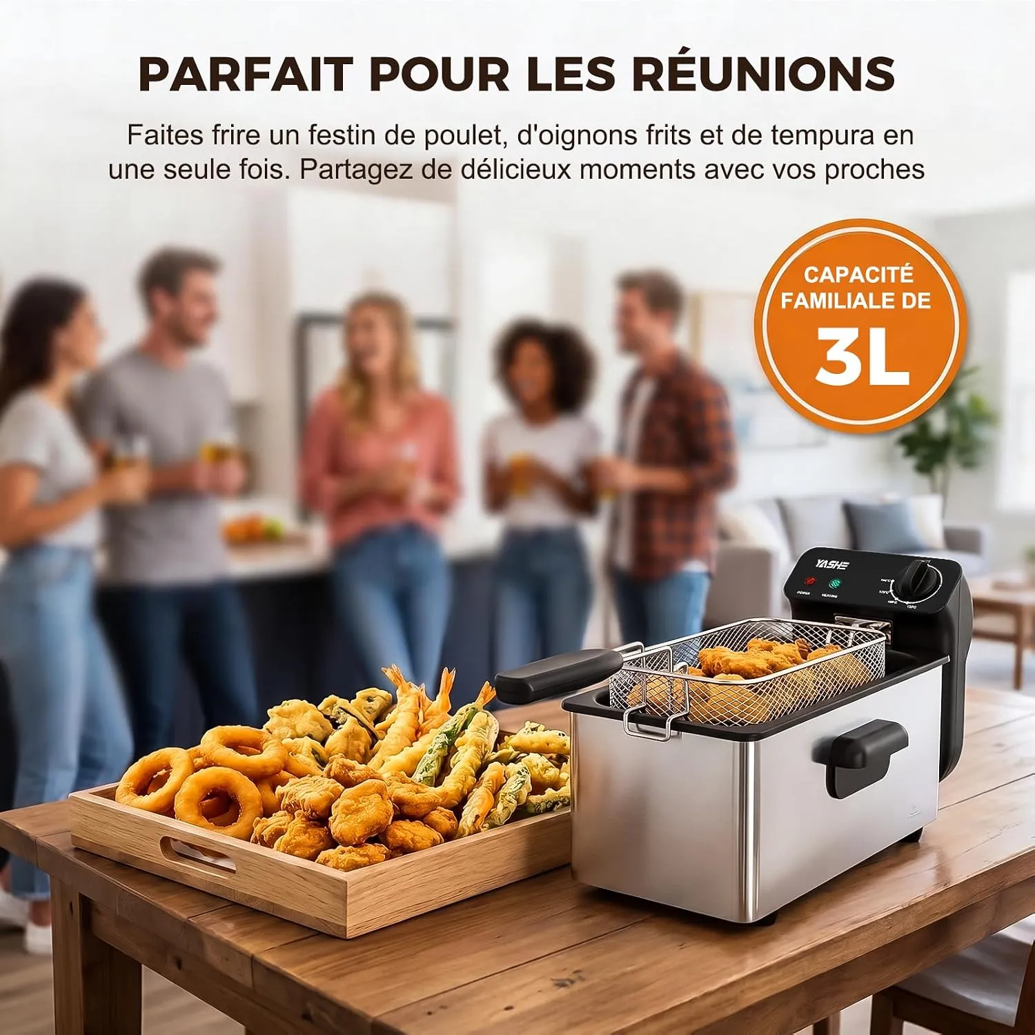 YASHE friteuse électrique 3,2 L 1500 W inox réglable