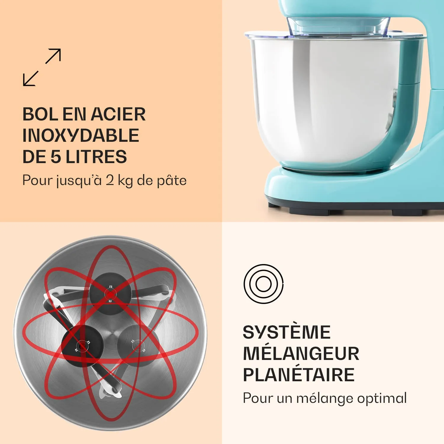 Klarstein robot pâtissier 5L 1300W 6 vitesses