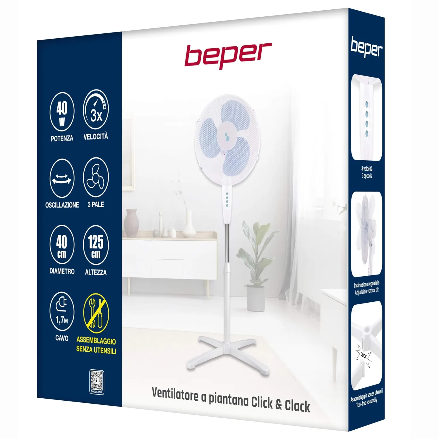 Beper P206VEN103 ventilateur sur pied 40 W 125 cm blanc
