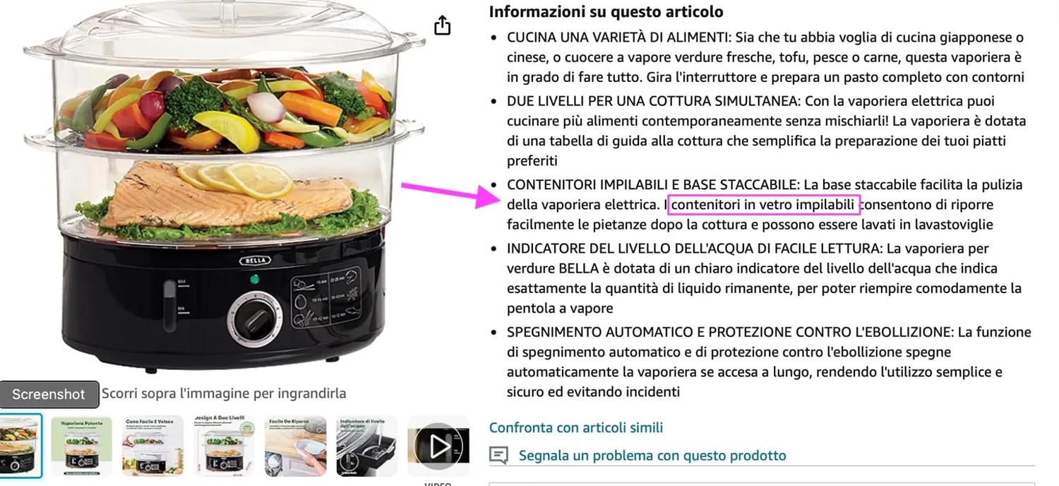 Bella cuiseur vapeur 2 étages 7 L noir arrêt auto