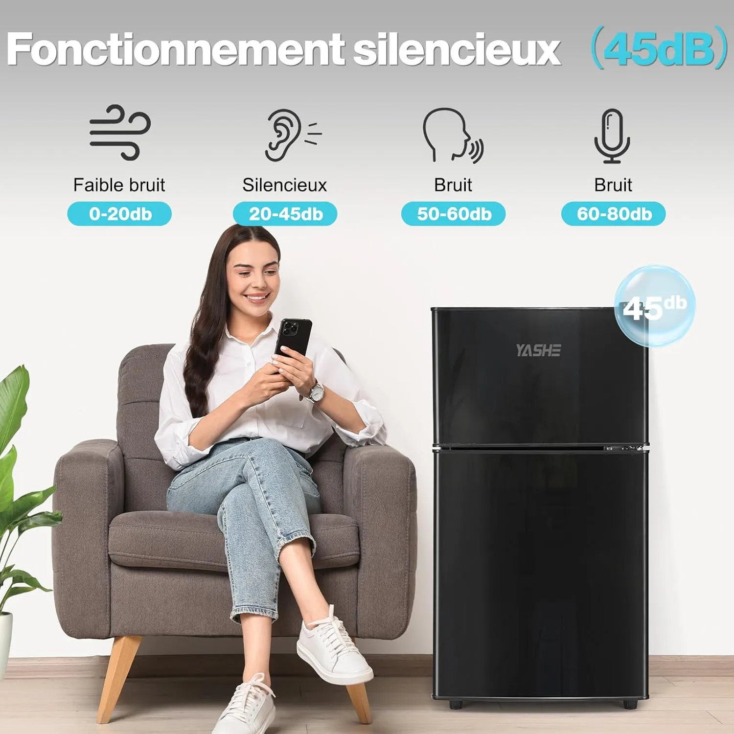 YASHE 86L mini réfrigérateur double porte noir