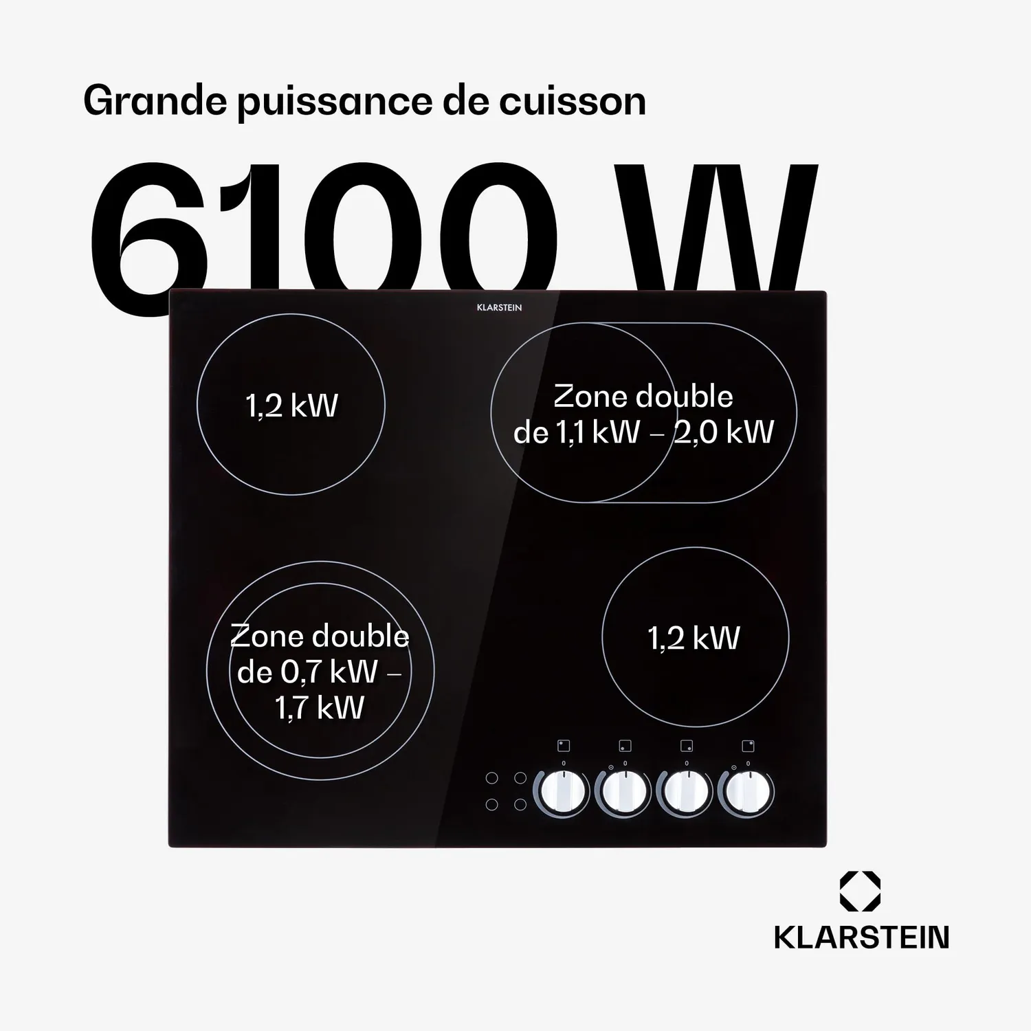 Klarstein Plaque Vitrocéramique 4 Feux 4 Zones 6500W