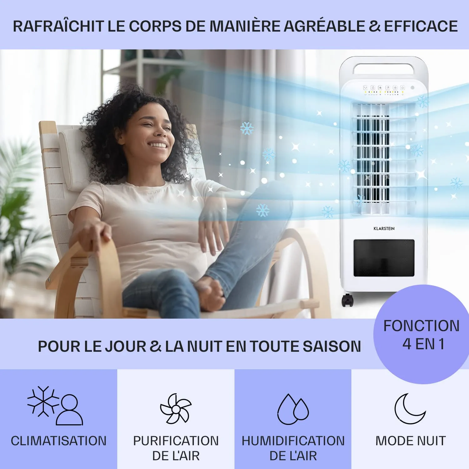 Klarstein rafraîchisseur d'air 4 en 1 5,5 L 45 W