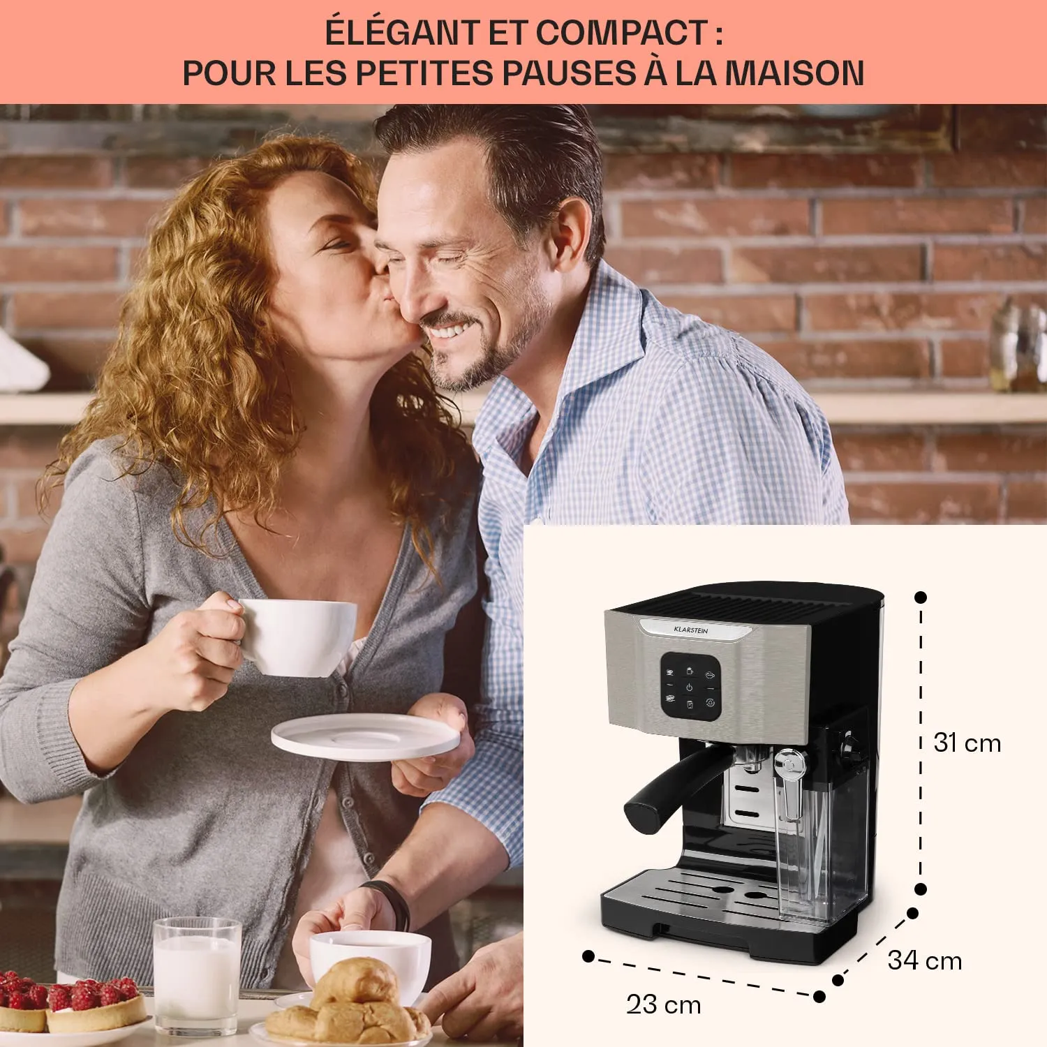 Klarstein BellaVita cafetière expresso 20 bars gris acier