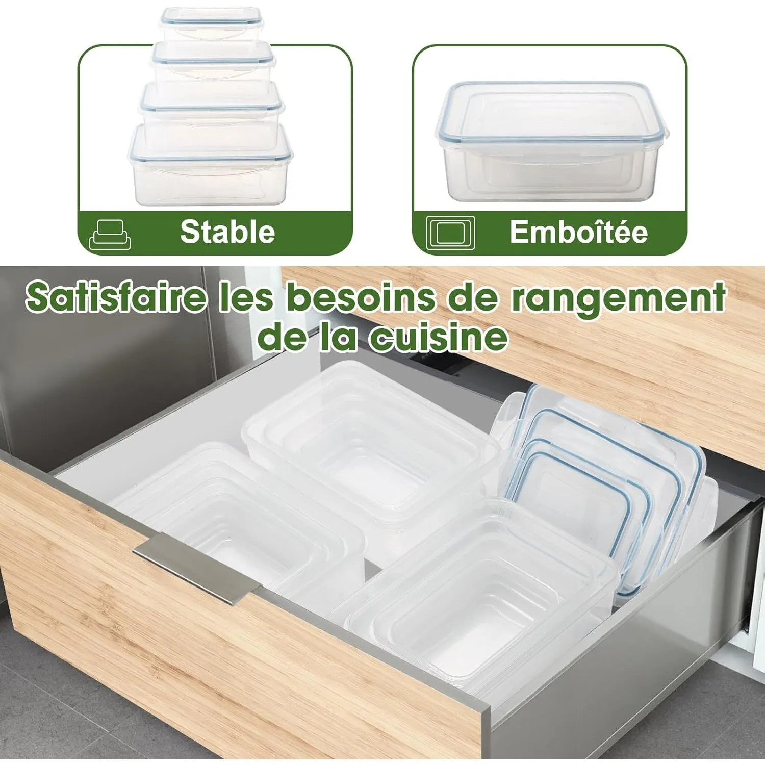 YASHE Set 4 Boîtes Alimentaires Hermétiques 2,5L sans BPA