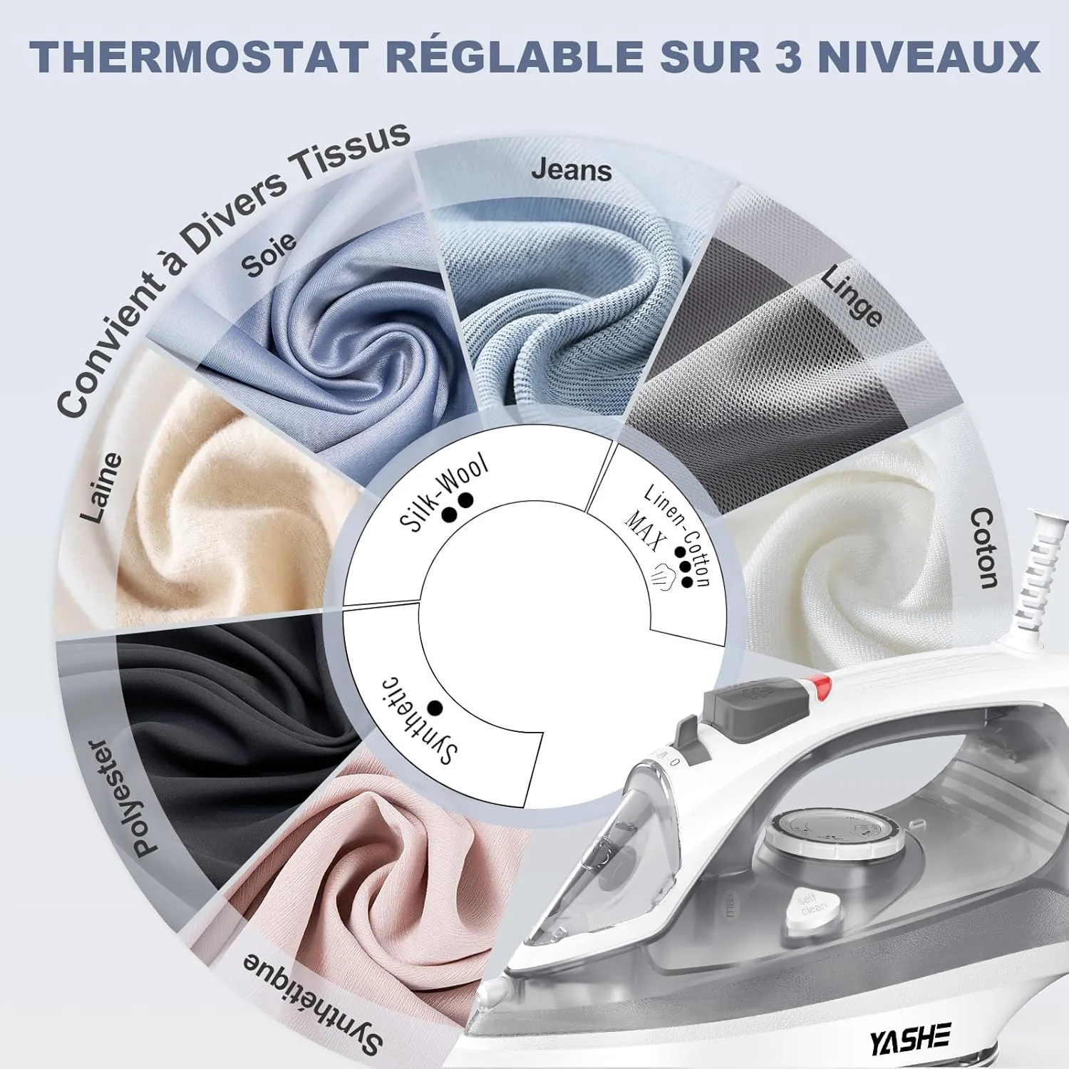 YASHE Fer à Repasser Vapeur 2300W 300ml Antiadhésif