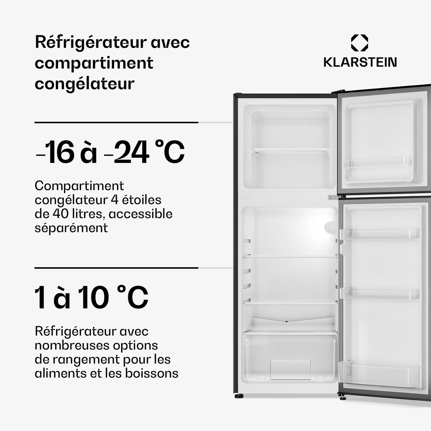 Klarstein Audrey Retro combiné frigo noir 138 L 39 dB