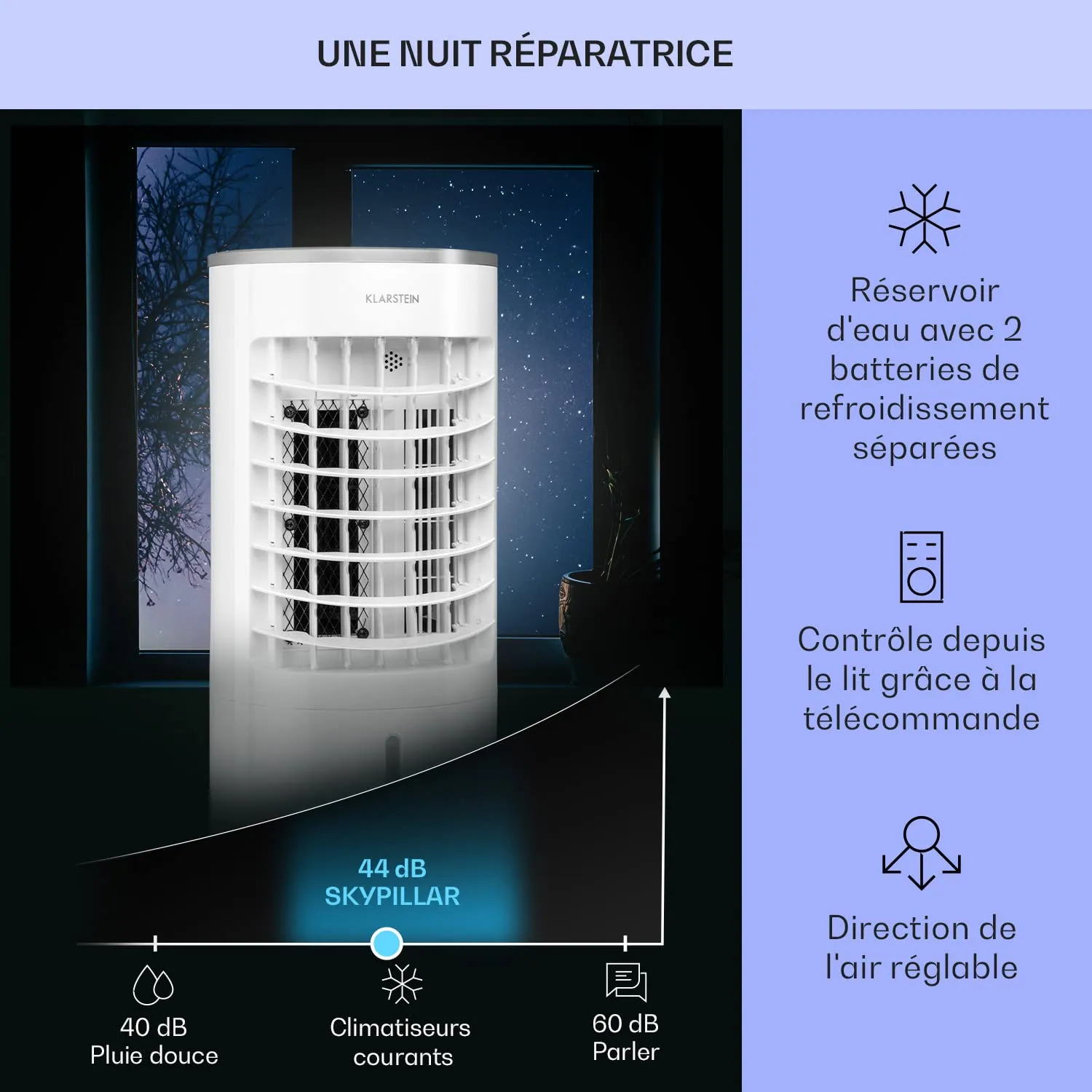 Klarstein Skypillar rafraîchisseur d'air 3 en 1 65W 5L