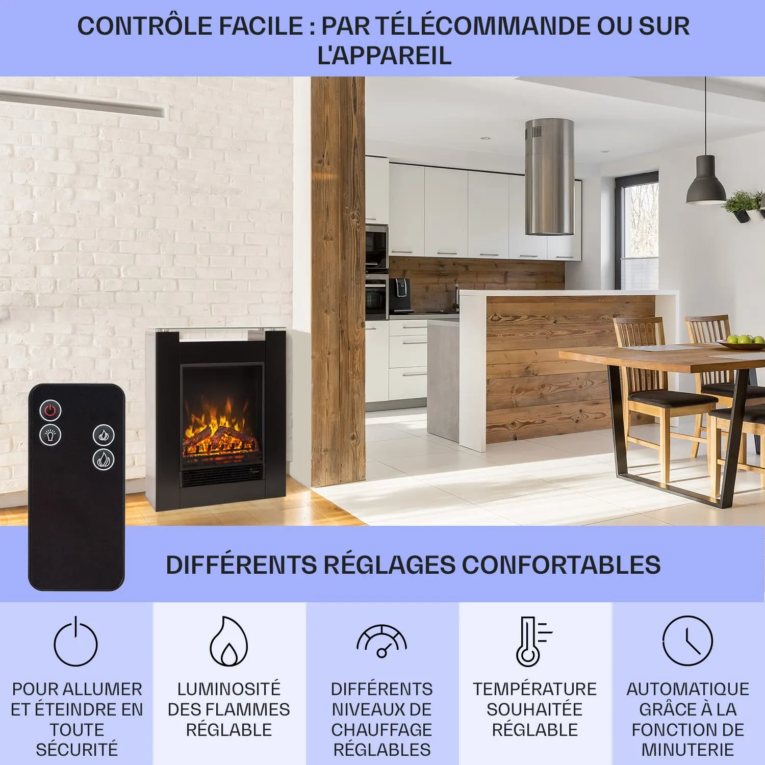 Klarstein cheminée électrique décorative noire 1800W LED