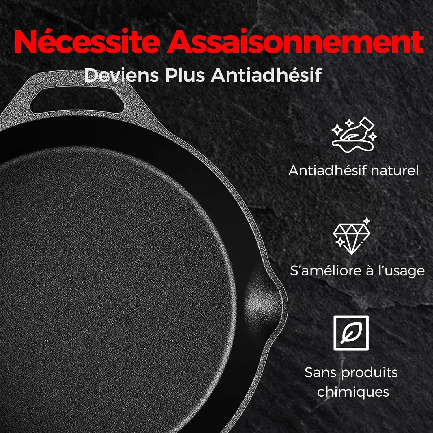 YASHE Poêle en Fonte 26 cm Induction Œufs Viande Four