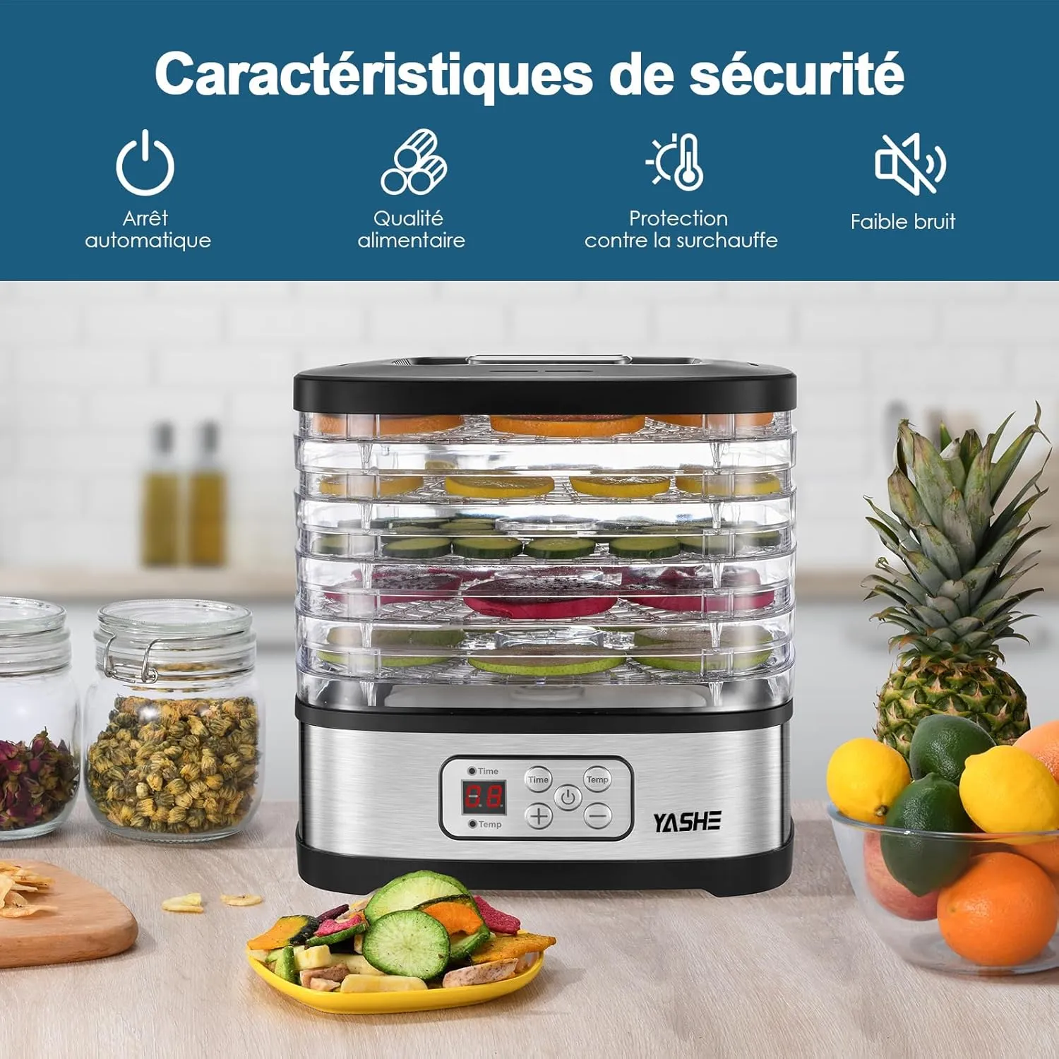 YASHE déshydrateur alimentaire 35-70°C 5 plateaux