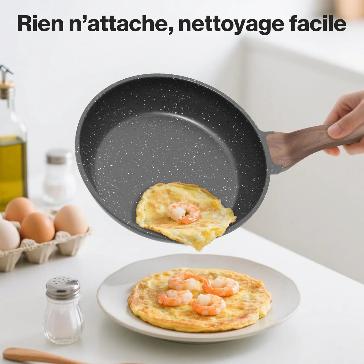 YASHE Set 3 Poêles Granit 20/24/28cm Sans PFOA