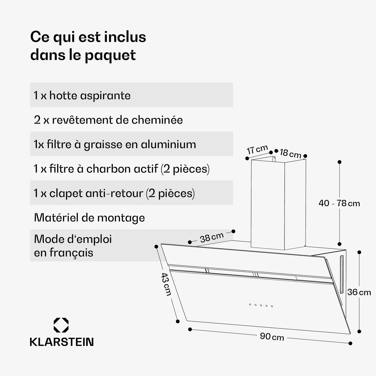 Klarstein Alina 90 hotte aspirante noire 90 cm 615 m³/h