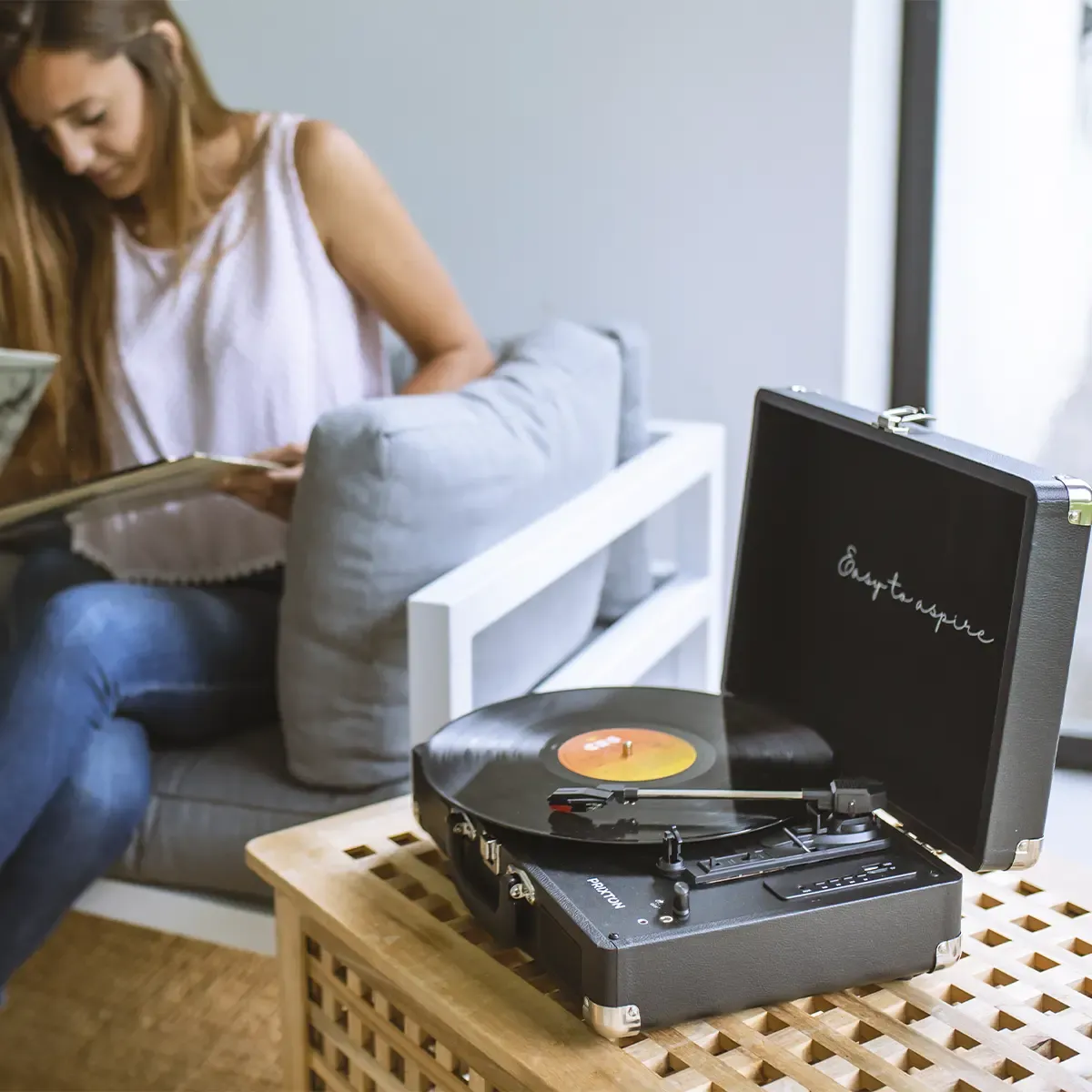 Prixton VC400 tourne-disque noir bluetooth USB 2x5 W