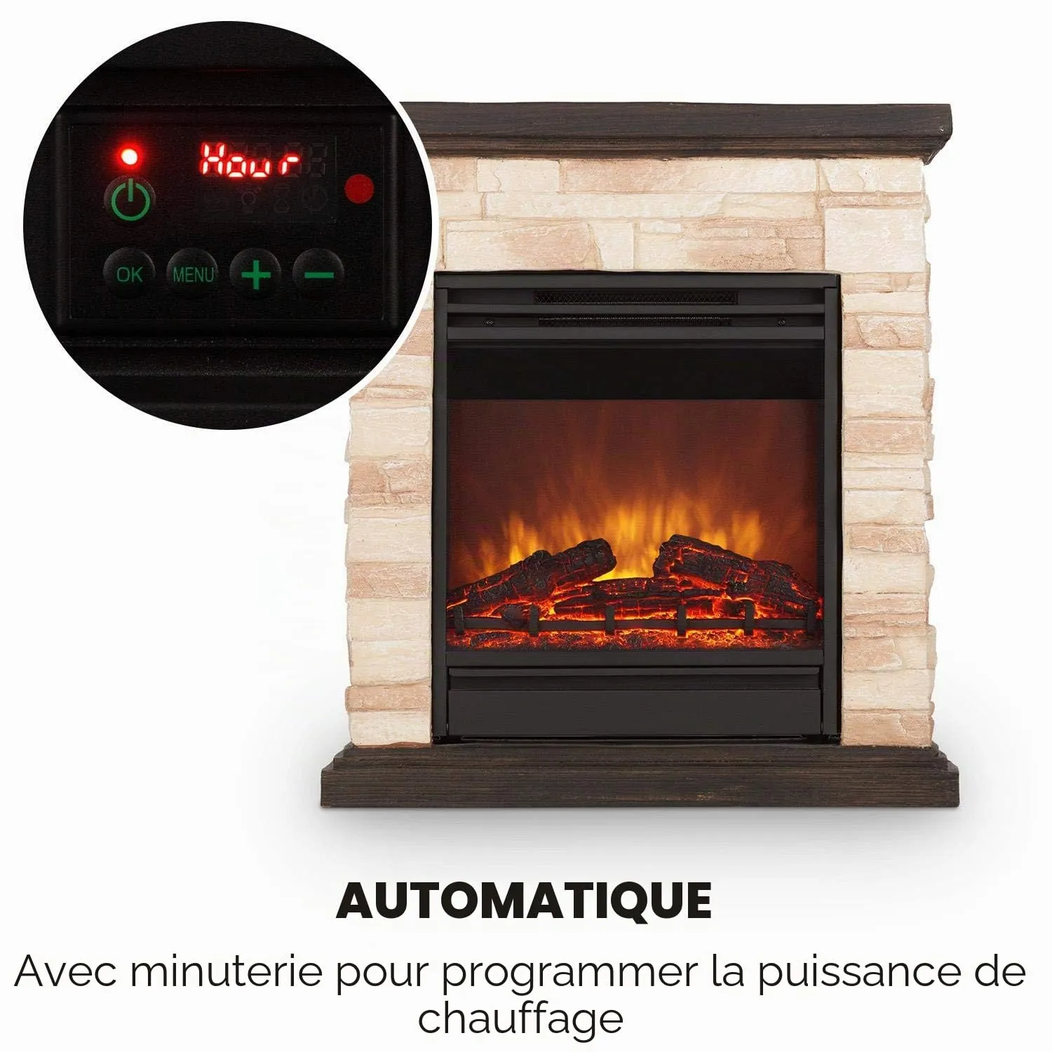 Klarstein Villach cheminée électrique 1800 W pierre noir-marron