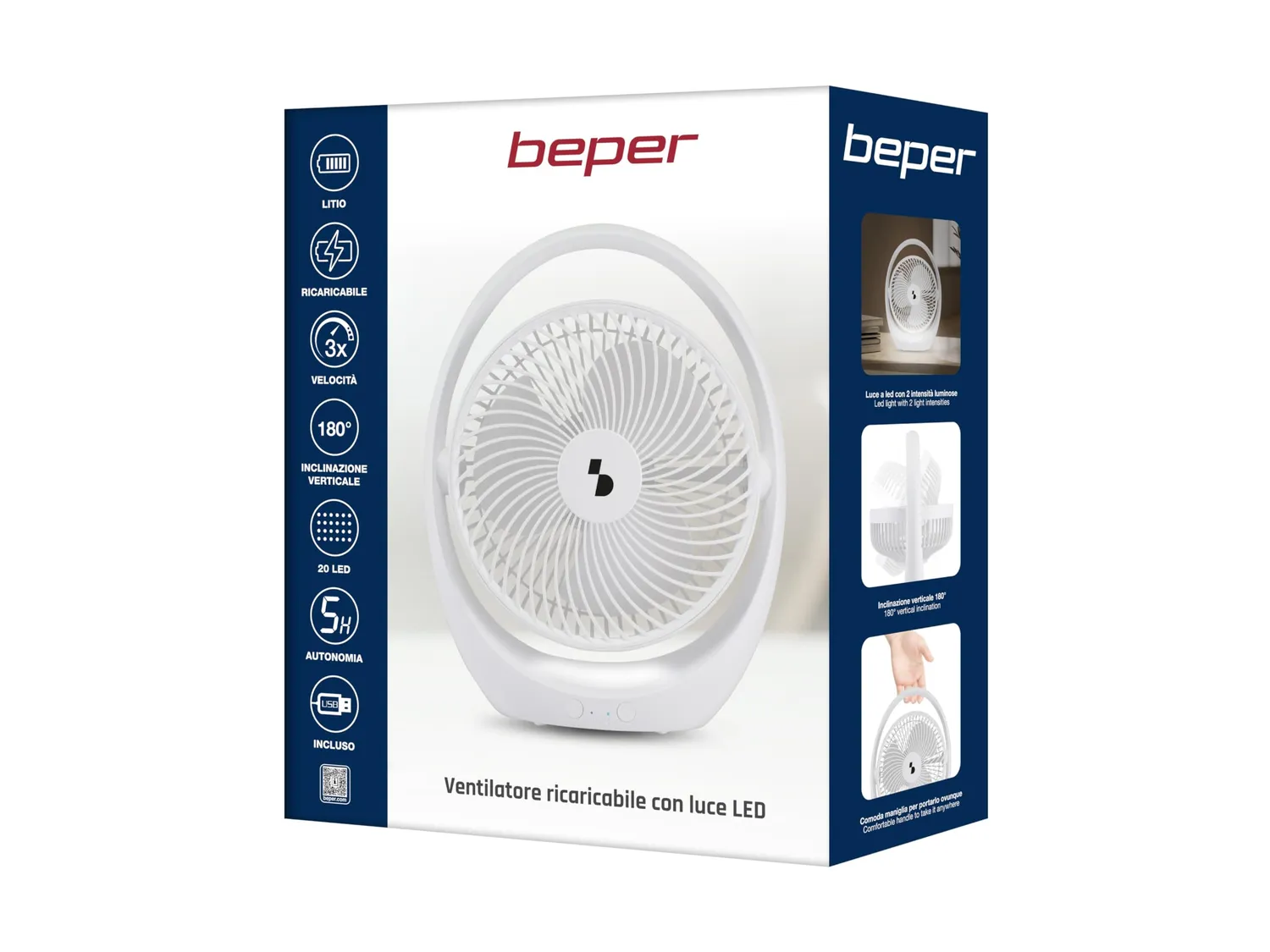 Beper P206VEN425 ventilateur table rechargeable LED
