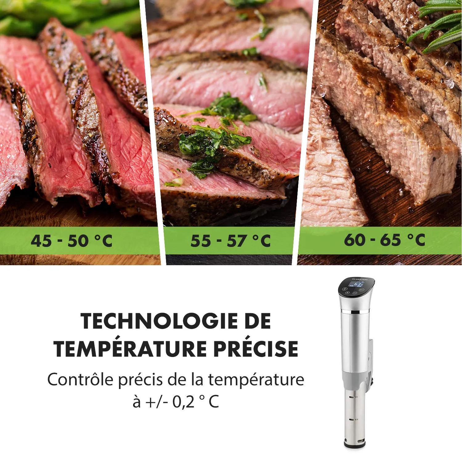 Klarstein Quickstick cuiseur sous vide argent 1300W 20L