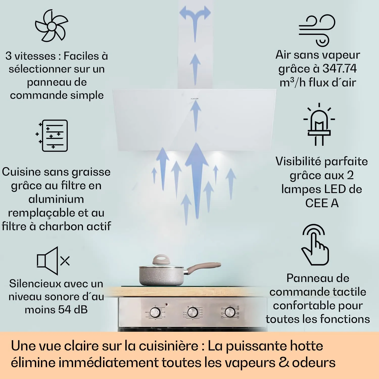 Klarstein Laurel 60 hotte blanche 60 cm 347 m³/h