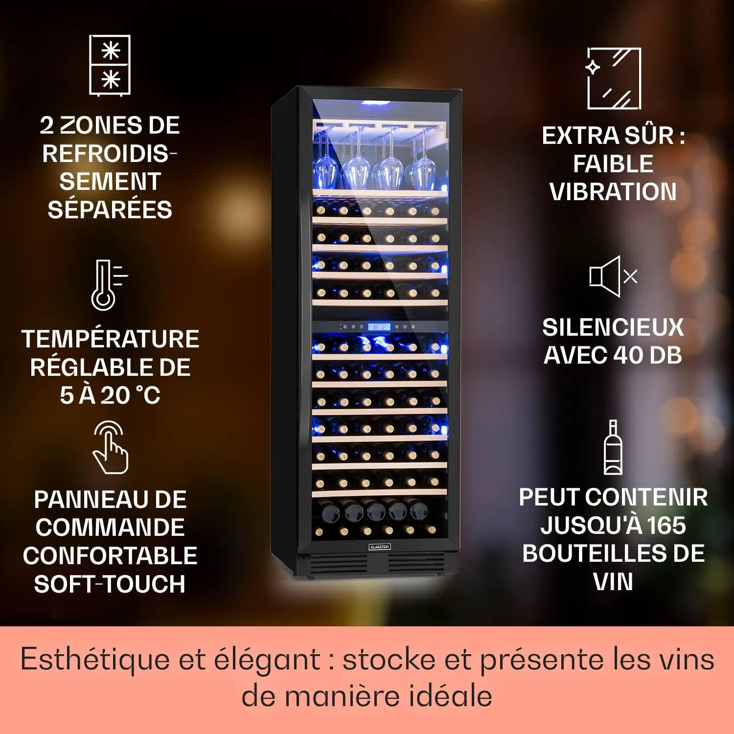 Klarstein cave à vin 425L 165 bouteilles double zone