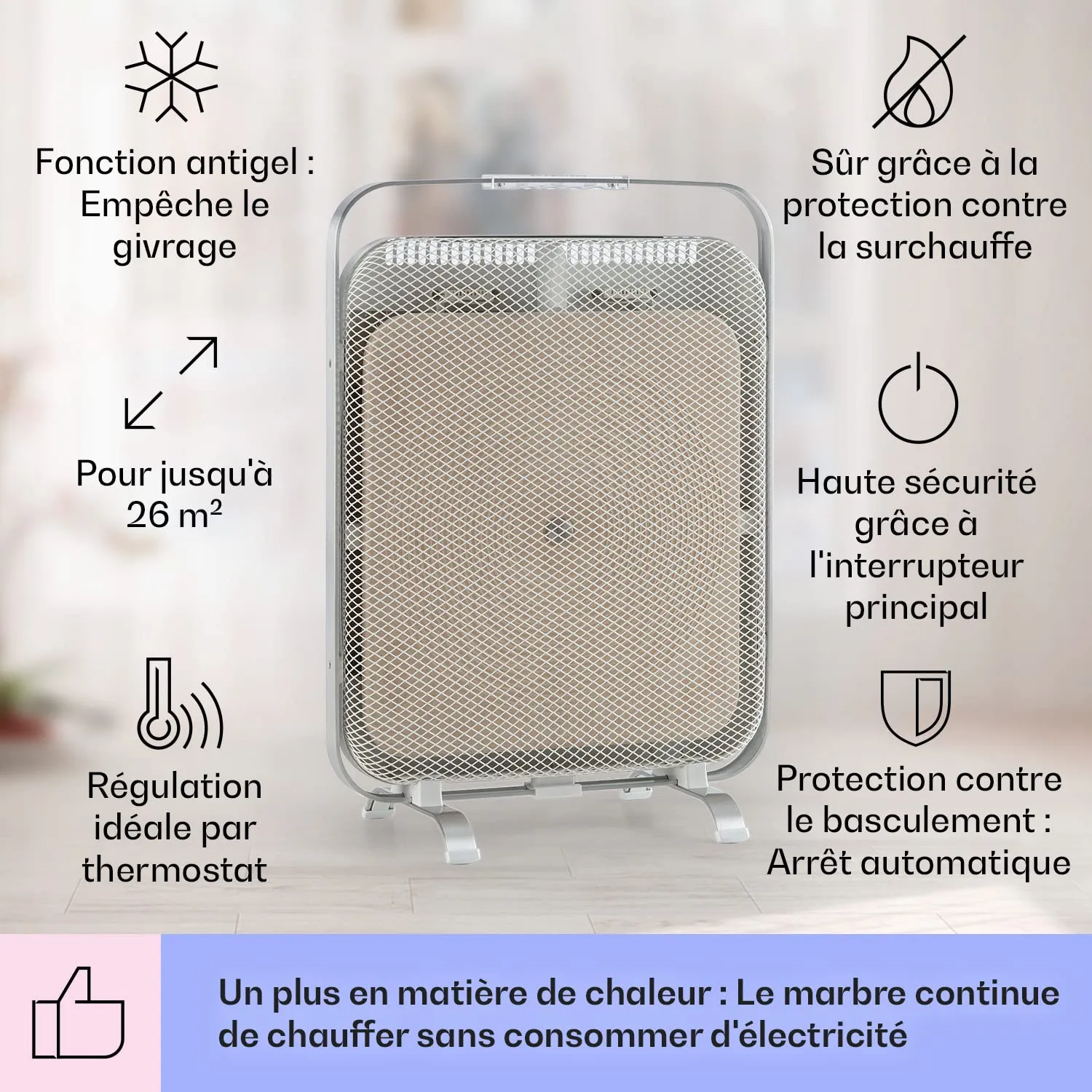 Klarstein HeatPal Marble radiateur infrarouge alu brossé 1300 W