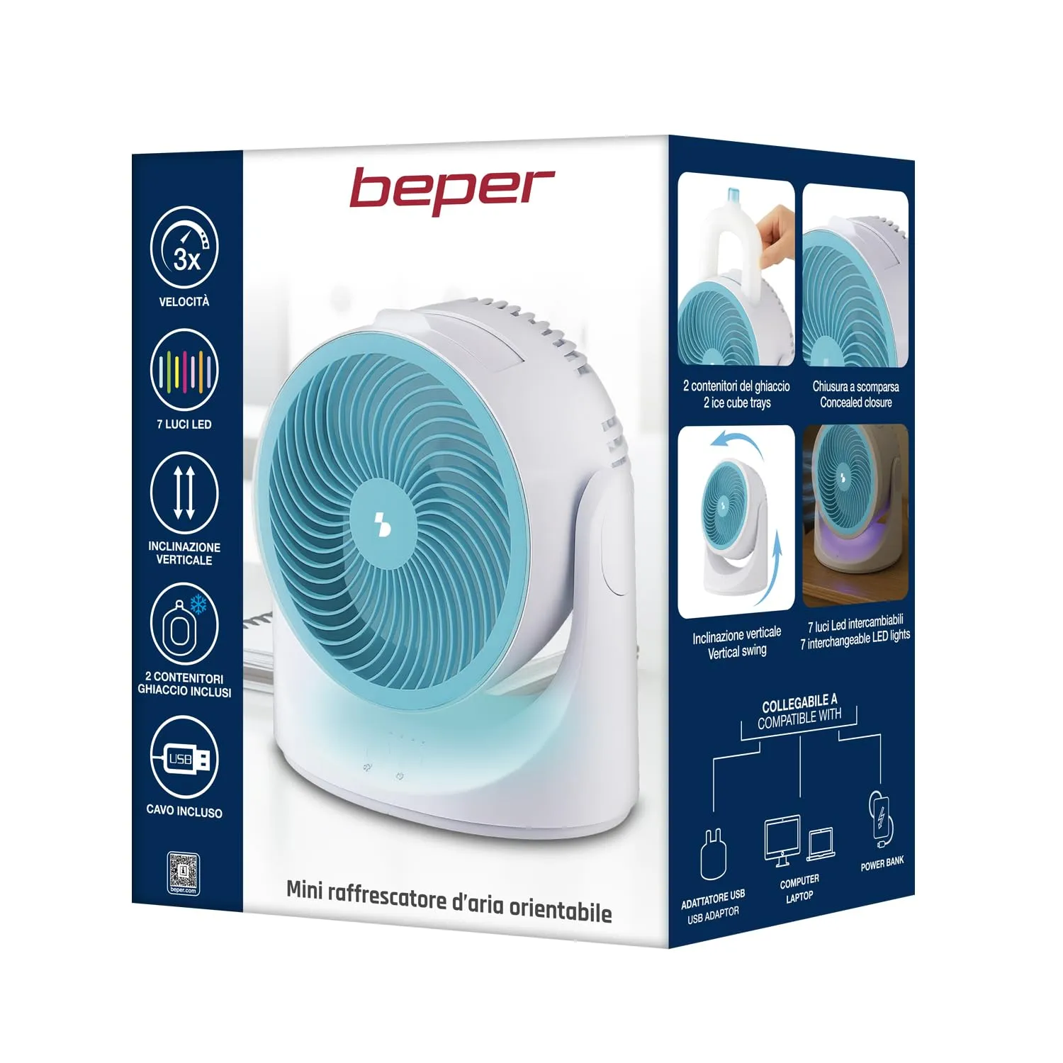 Beper P206RAF202 mini ventilateur USB LED 3 vitesses