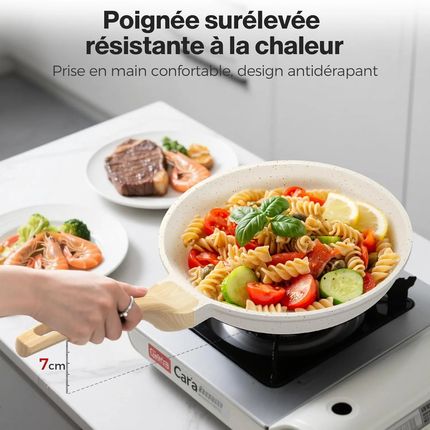 YASHE Set 3 Poêles Granit 20/24/28cm Sans PFOA
