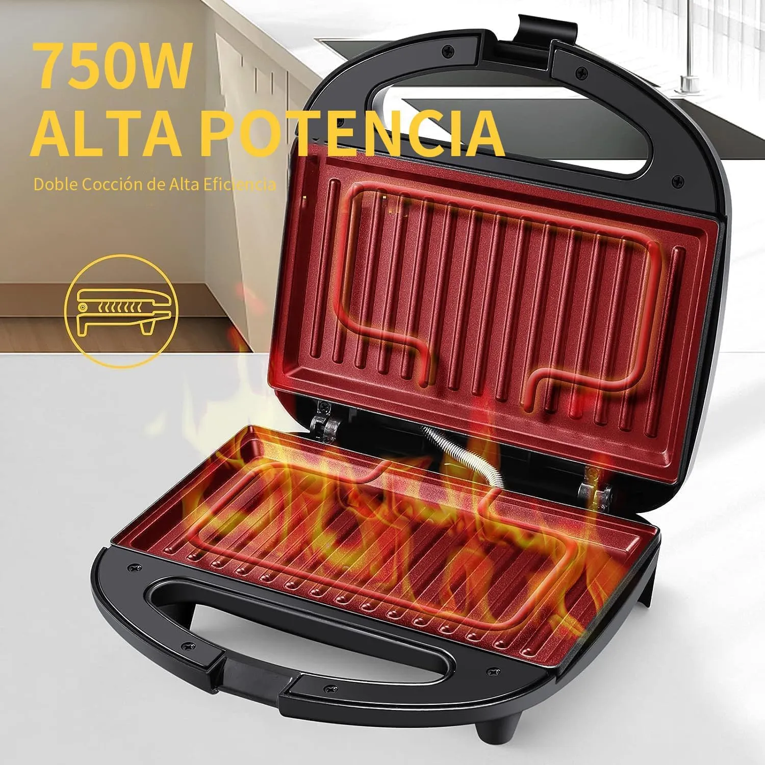 YASHE Grill Panini 750W Plaques Antiadhésives
