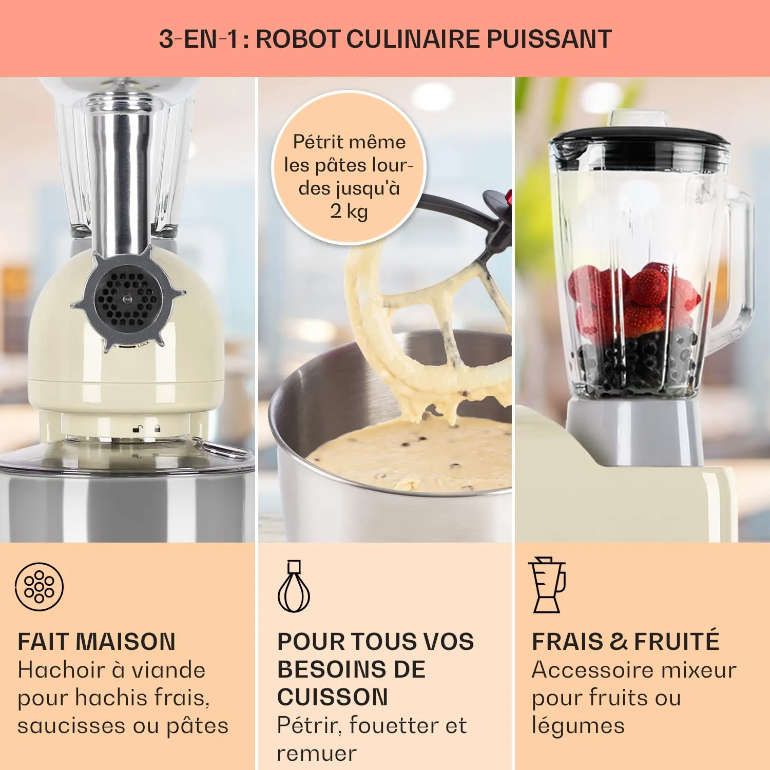 Klarstein robot pâtissier 5 L 3-en-1 1800W