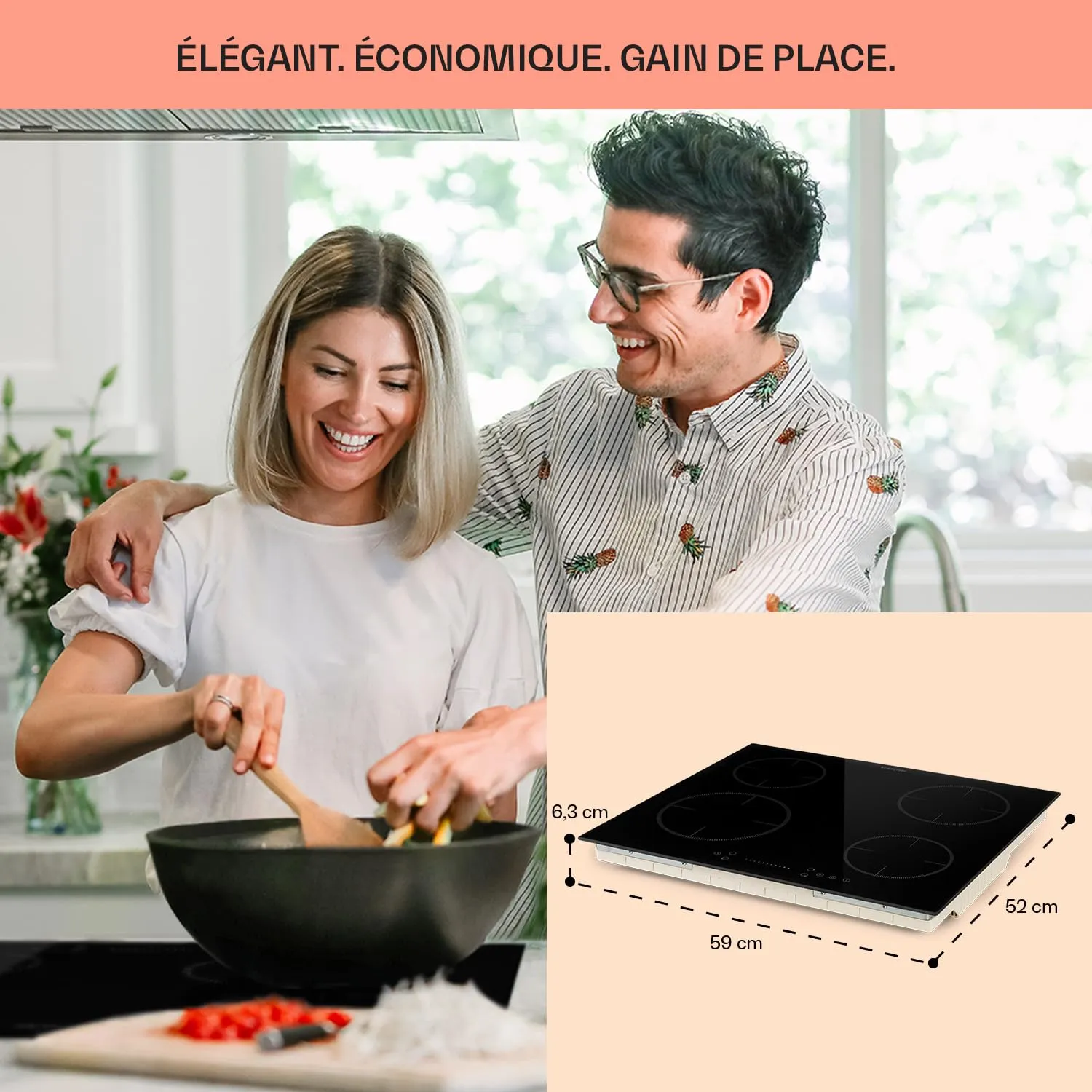 Klarstein 4 Feux 7200W plaque induction encastrable Noir Foncé