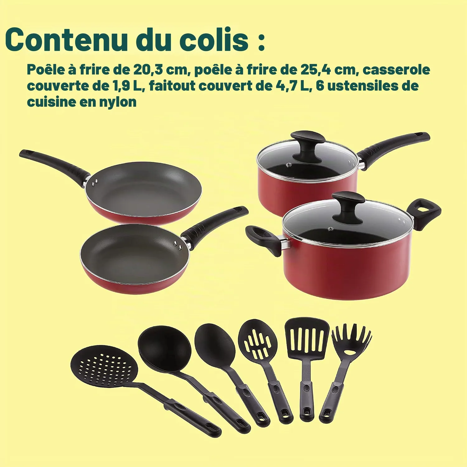 La Bella batterie cuisine 12 pièces antiadhésive rouge