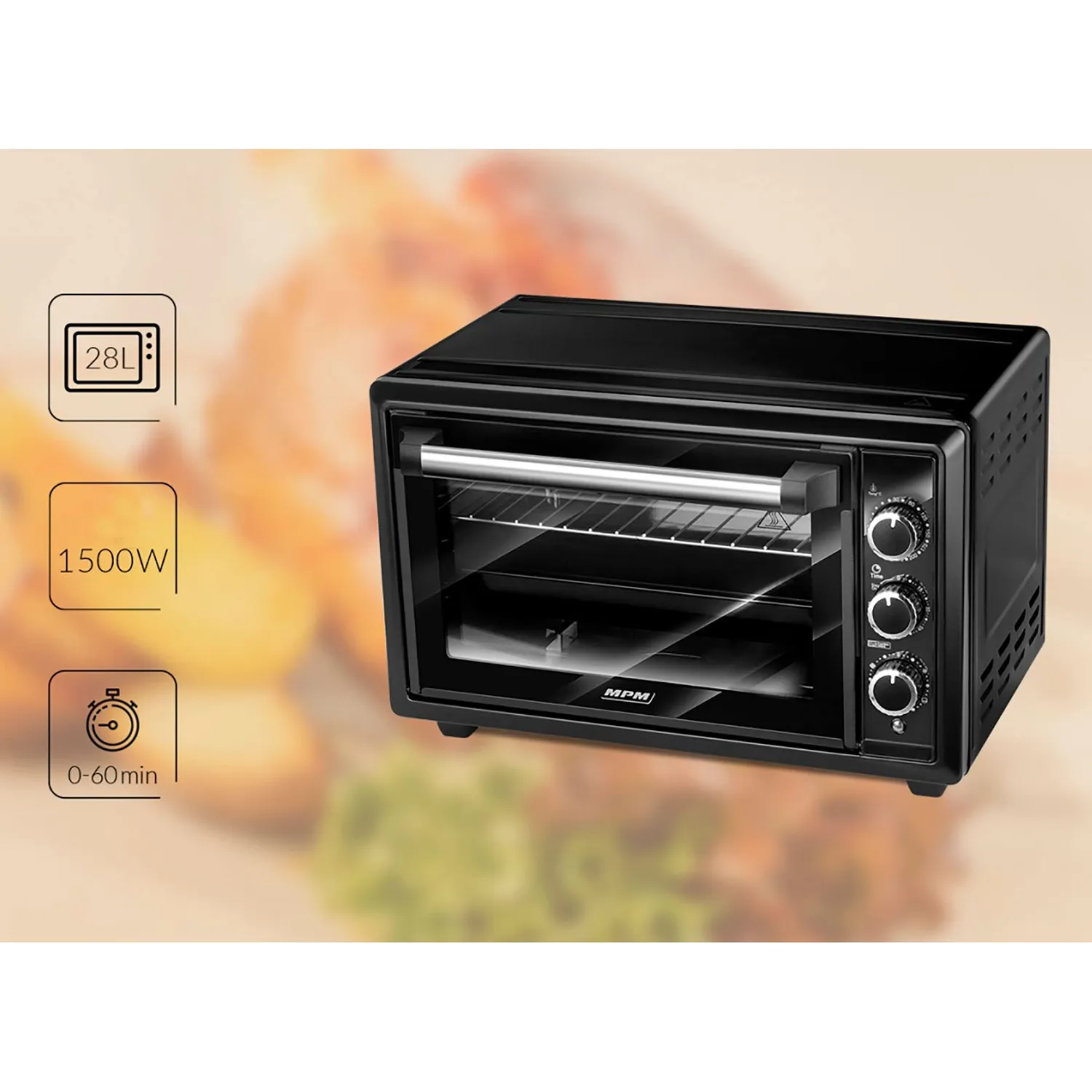 MPM MPE-28/T mini four 28 L noir chaleur tournante