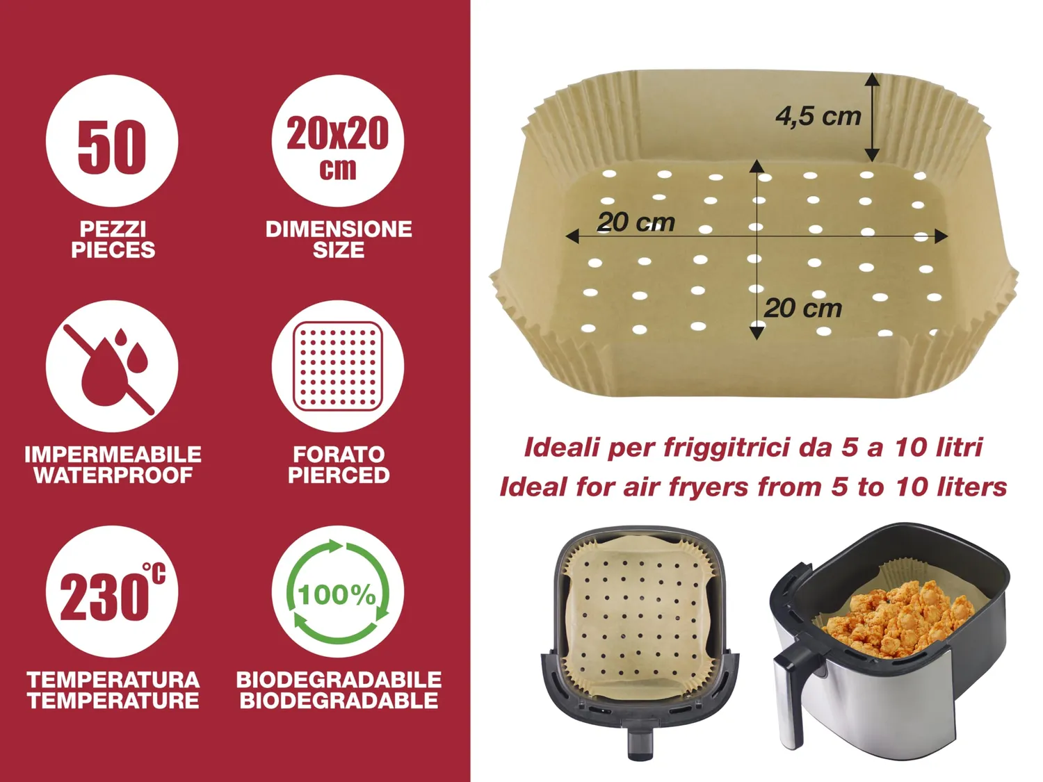 Beper C103ACC003 papier cuisson friteuse carré 20x20 50 pcs