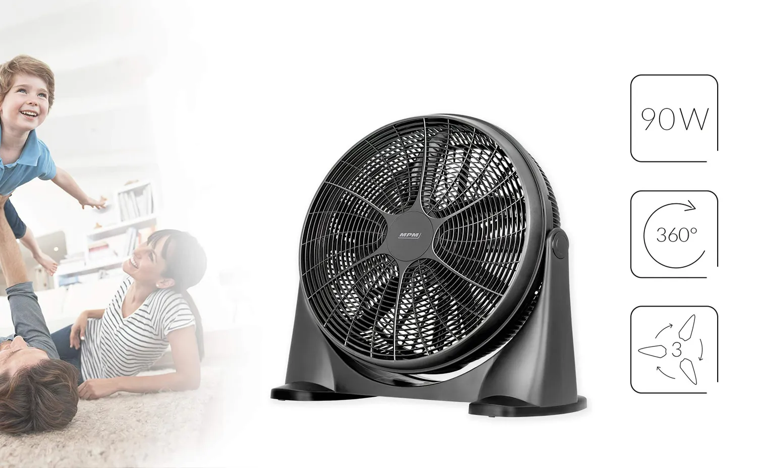 MPM MWP-18 ventilateur de sol noir 53 cm 90 W 3 vitesses