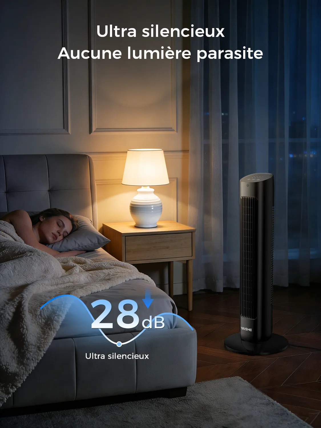 YASHE Ventilateur Tour Oscillant 78cm Turbo 3 Vitesses Télécommande