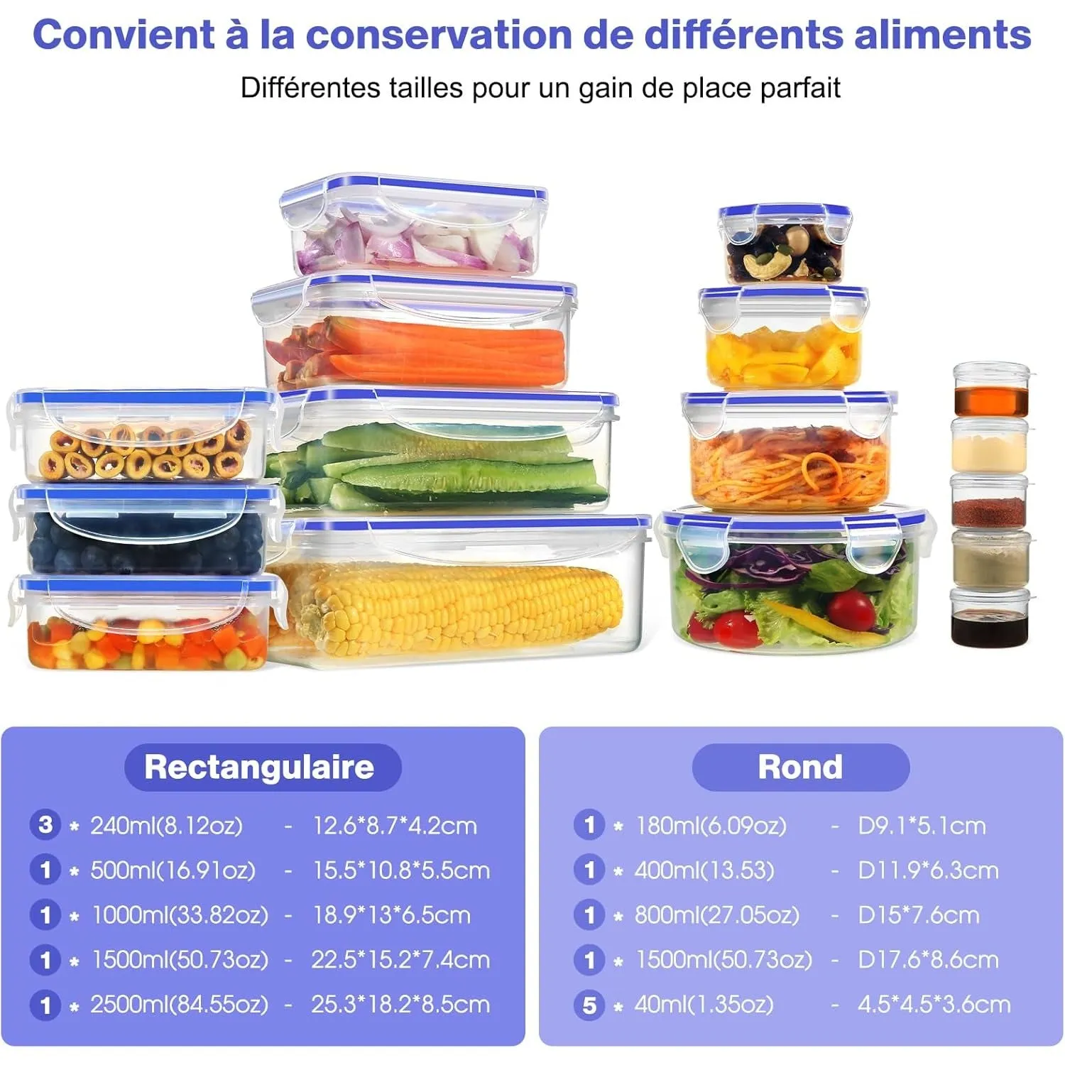 YASHE Boîte Conservation Lot 32 Pièces Sans BPA