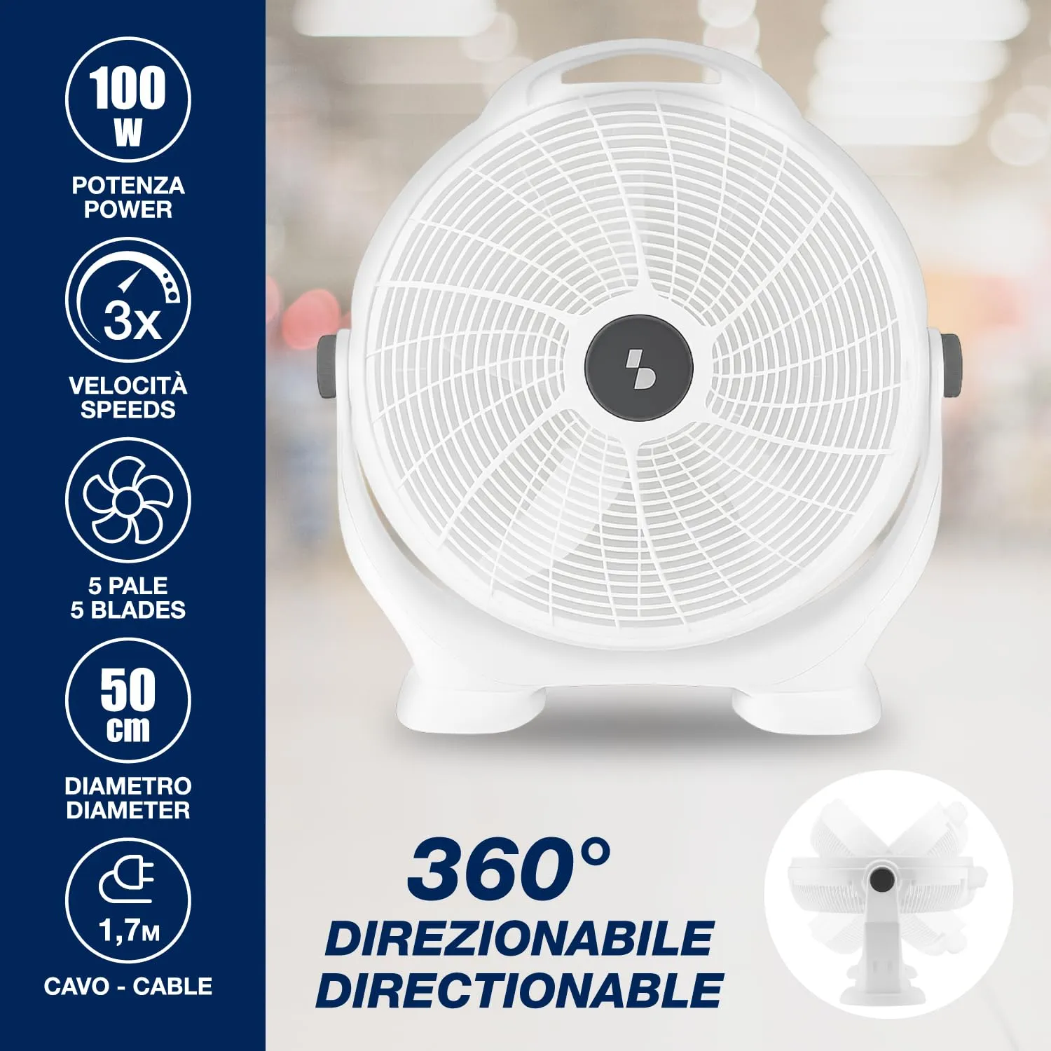 Beper P206VEN561 ventilateur sur pied 50 cm 5 pales 3 vitesses