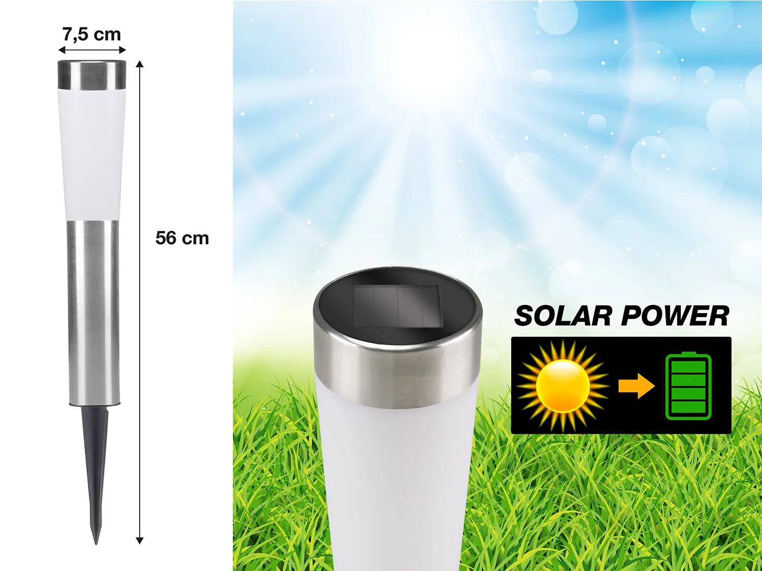 Beper P207OUT002 lampe solaire jardin 56cm 3 modes