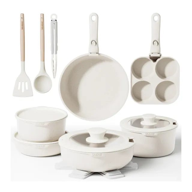 YASHE Batterie Cuisine 21 Pièces Antiadhésive Grise Induction
