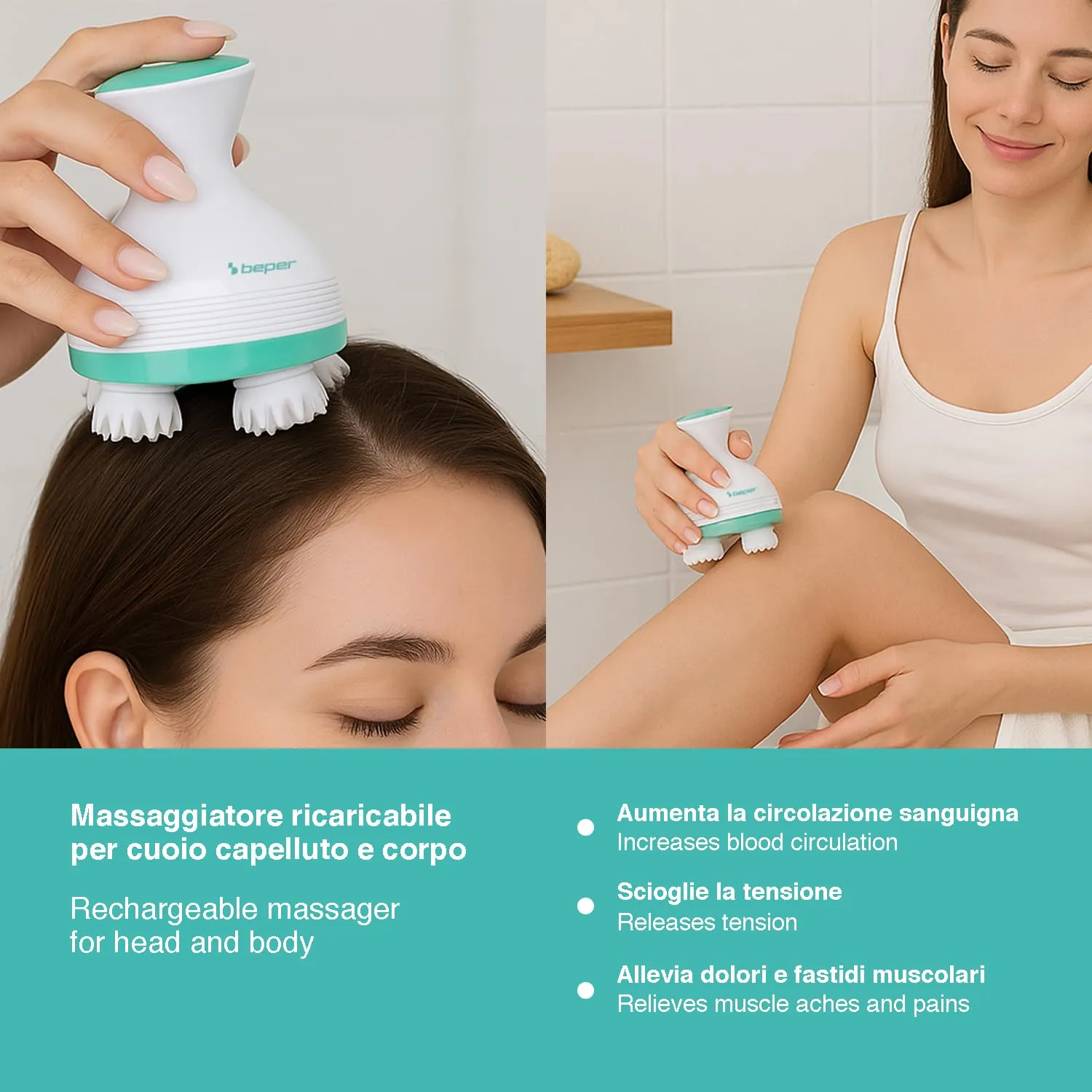 Beper P302MAS150 masseur tête et corps 4 têtes silicone