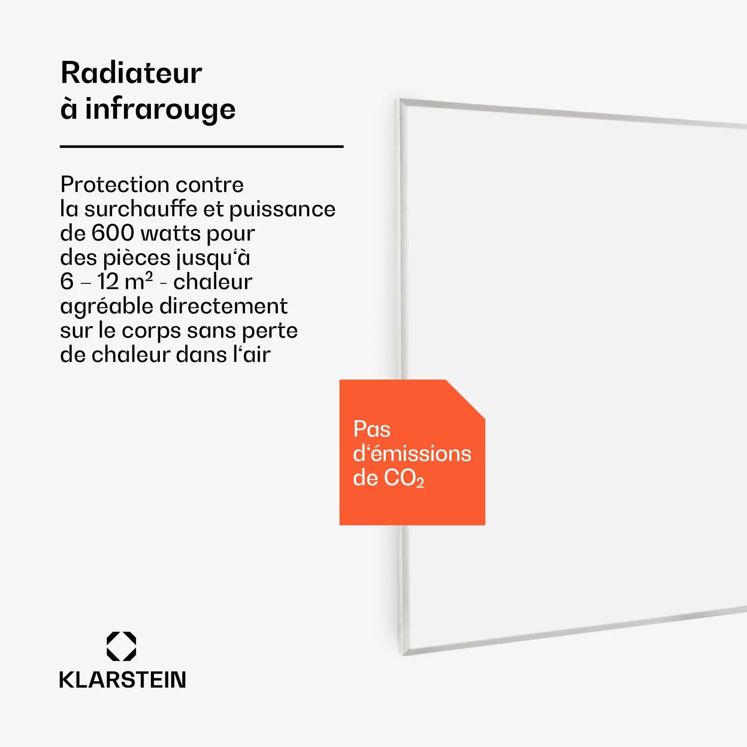 Klarstein panneau chauffant infrarouge 60x100cm blanc